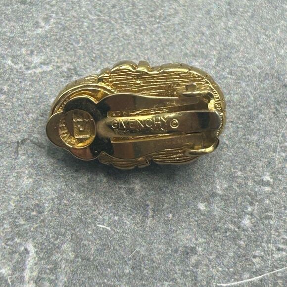 Givenchy Gold Plated Pearl Embellished Clip On Earrings With Rhinestones - Picture 4 of 11